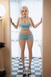 Contee - bambola dell'amore bionda, con occhi azzurri, interamente in silicone, alta 165 cm, con mascella mobile - immagine 6